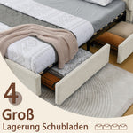 Double Bed 160*200 cm with 4 Storage Drawers, Chenille Beige