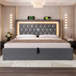 Upholstered Bed 160x200cm with LED & Storage, Grey Velvet