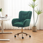 Swivel Chair Adjustable Height Gold Legs Teddy Fabric - Green