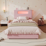 Children's Upholstered Bed 90x200cm with 4 Drawers & LED, Pink