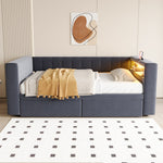 Upholstered Bed 90×190 cm LED Power Outlet Storage Drawers, Dark Grey
