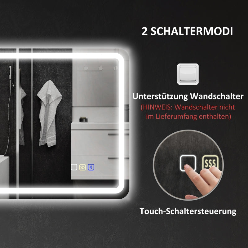 Bathroom Mirror with Lighting, LED, Bluetooth, Anti-Fog, Silver