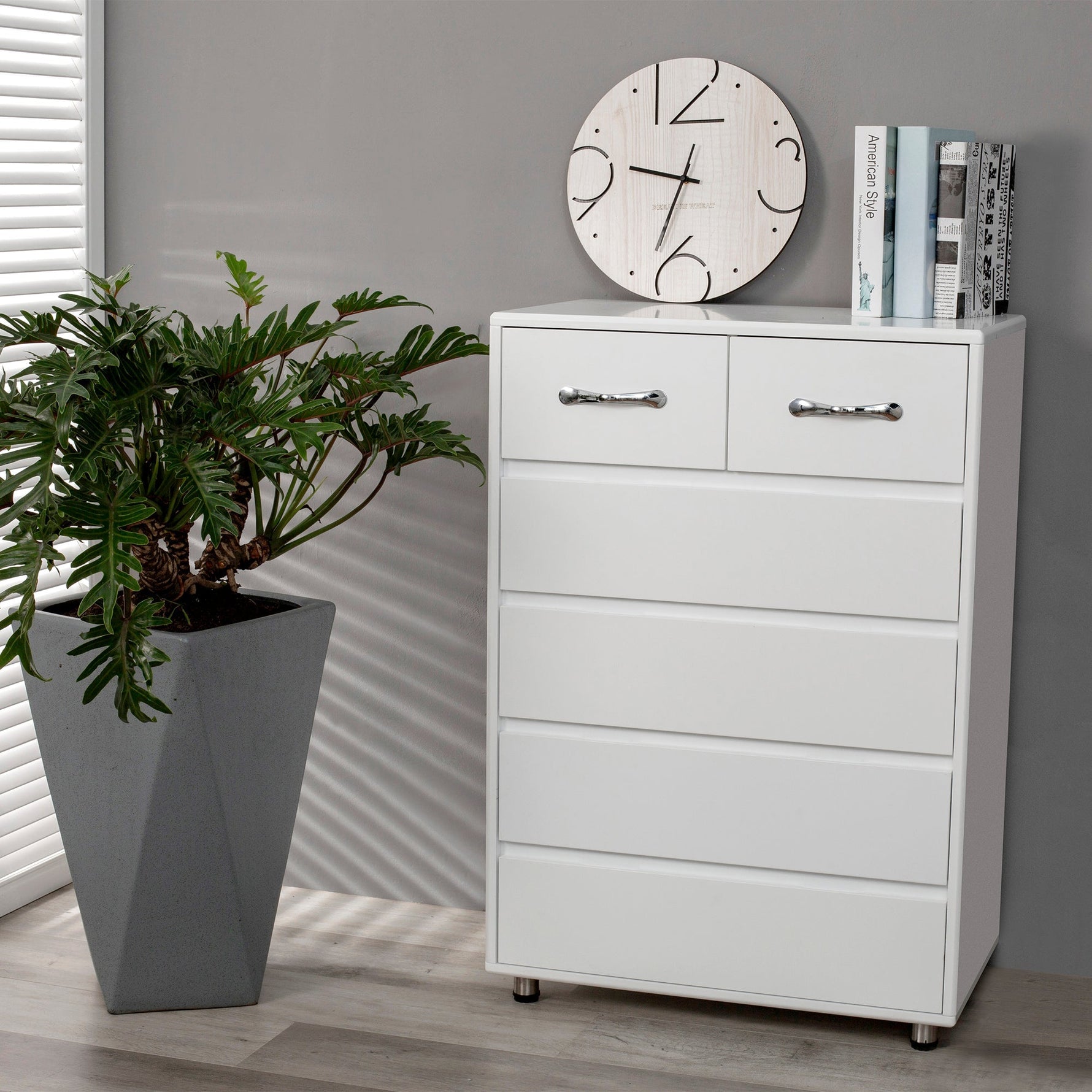 Side Table Six Drawer, White