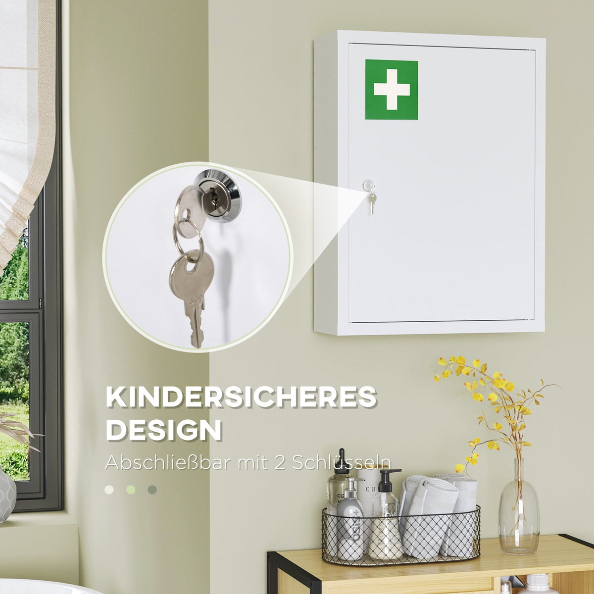 Kleankin Medicine Cabinet, Lockable Wall Mount, Steel, White