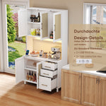Kitchen Sideboard Buffet 183cm Tall LED USB Sockets 3 Drawers Gold Handles