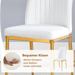Dining Table Set, Minimalist 85cm Glass Table & 4 Chairs, White Faux Leather
