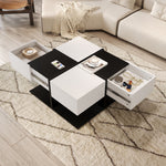 Modern Coffee Table with 2 Drawers, Square Living Room Table, 70x70x35.5 cm, Black and White