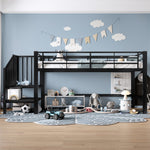 Semi-High Loft Bed 90x200 Storage Stairs Black