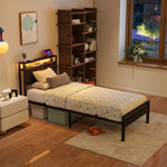Storage Bed 90x200cm with USB & LED Lighting, Metal Frame