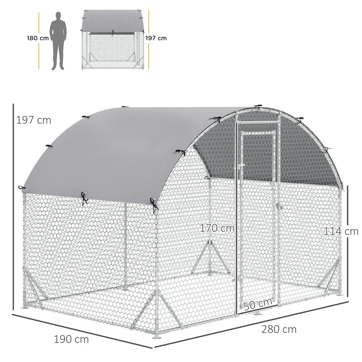 Chicken Coop Free-Range Enclosure, UV-Resistant Cover, Steel Silver