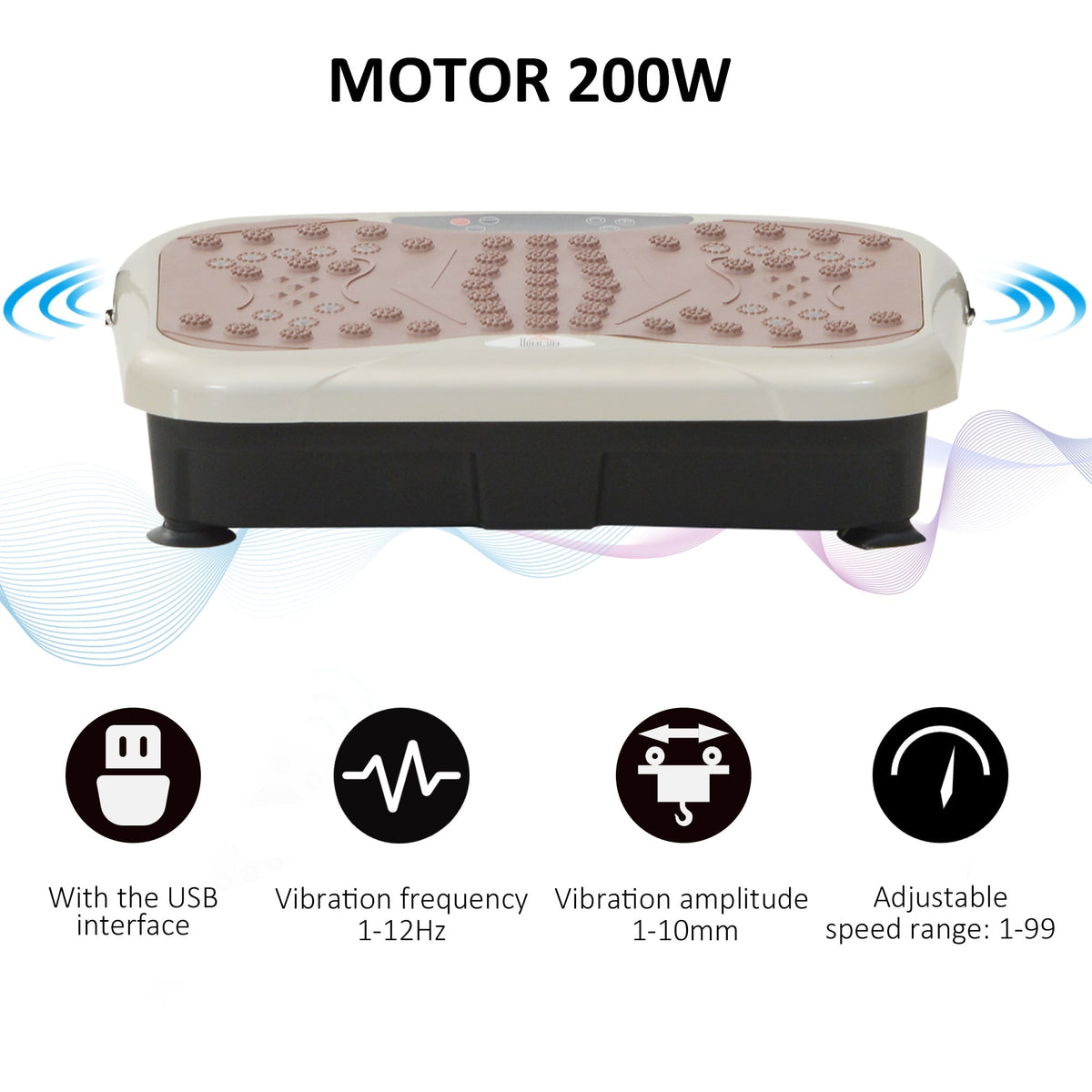 Vibration Plate Fitness Trainer with LED Display, USB Speaker, Training Bands, Remote Control
