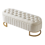 Sofa Bench Footstool with Storage, 120x40cm, Beige Velvet Fabric