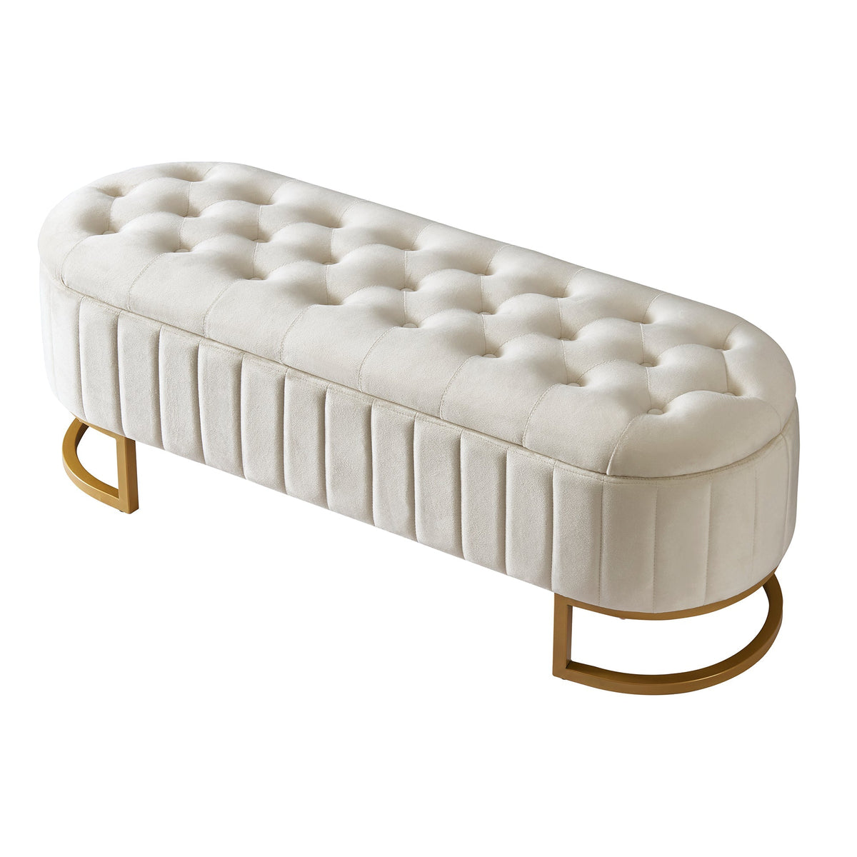 Sofa Bench Footstool with Storage, 120x40cm, Beige Velvet Fabric