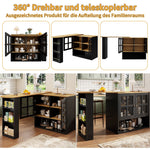 Dining Bar, 360° Rotating Multifunctional with 5 Shelves, Black