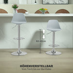 Bar Stool Set of 2, Padded with Steel Frame, Height-Adjustable, Faux Leather Grey