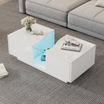 Modern LED Coffee Table, 2 Drawers 100x50x35cm, White High-Gloss MDF