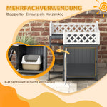 Cat Cave, Hut with Balcony & Stairs, Fir Wood, Grey