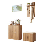 Hallway Wardrobe Set, Shoe Bench and Cabinet with Mirror, 4 Hooks, 5 Doors, Natural