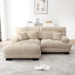 Cloud Corner Sofa, Double with Lumbar & Decorative Pillows, Ottoman, Chenille Light Brown