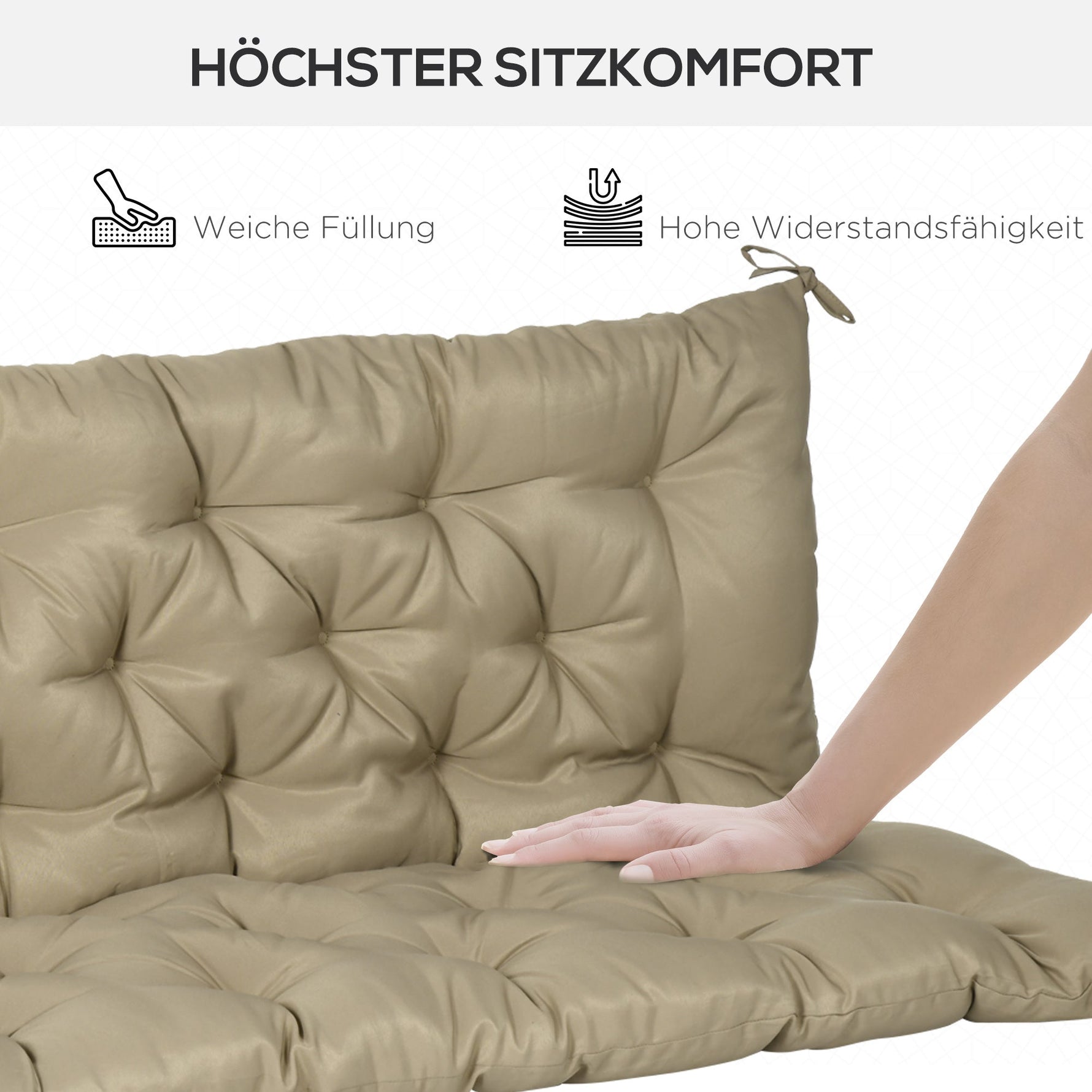 3-Seater Bench Cushion 150x98x8 cm with Ties, Khaki