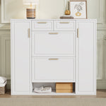 Modern shoe cabinet with adjustable shelves, 2 drawers, folding and 2 doors, white