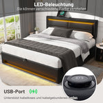 Upholstered Bed with USB Port, LED Lighting and Storage, 140x190cm, Black PU Leather