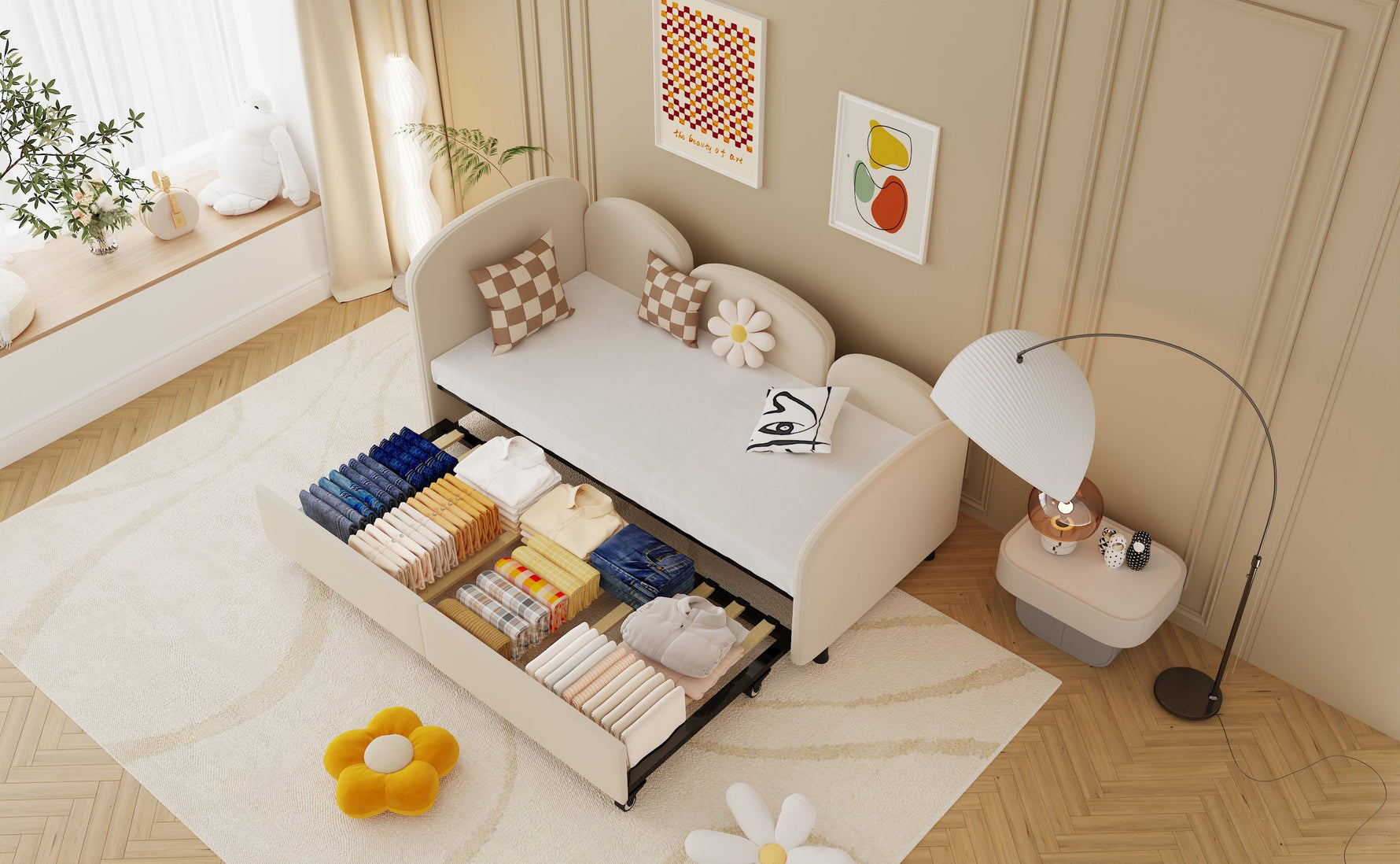 SOFTSEA Twin Size Daybed with Storage Drawers, Modern Sofa Bed, Velvet Upholstered
