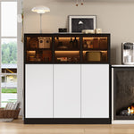 Sideboard Cabinet 100x40x105cm Lighting 3 Glass Doors - White