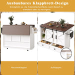 Kitchen Trolley Cart with Folding Table 3 Drawers & 2 Cabinet Doors