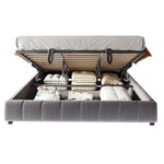 Upholstered Bed, 180x200cm LED Floating with Storage, Grey