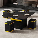 Coffee Table Multifunctional High-Gloss Height-Adjustable Foldable Dining 100x50x43cm - Black