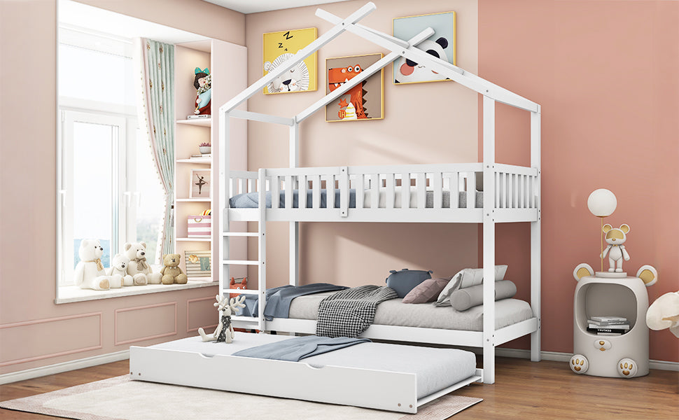 House Bed 90x200cm Triple Extendable Space-Saving - White
