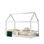 Children's House Bed 90 x 200 cm, with Blackboard & Slatted Frame, White Pinewood