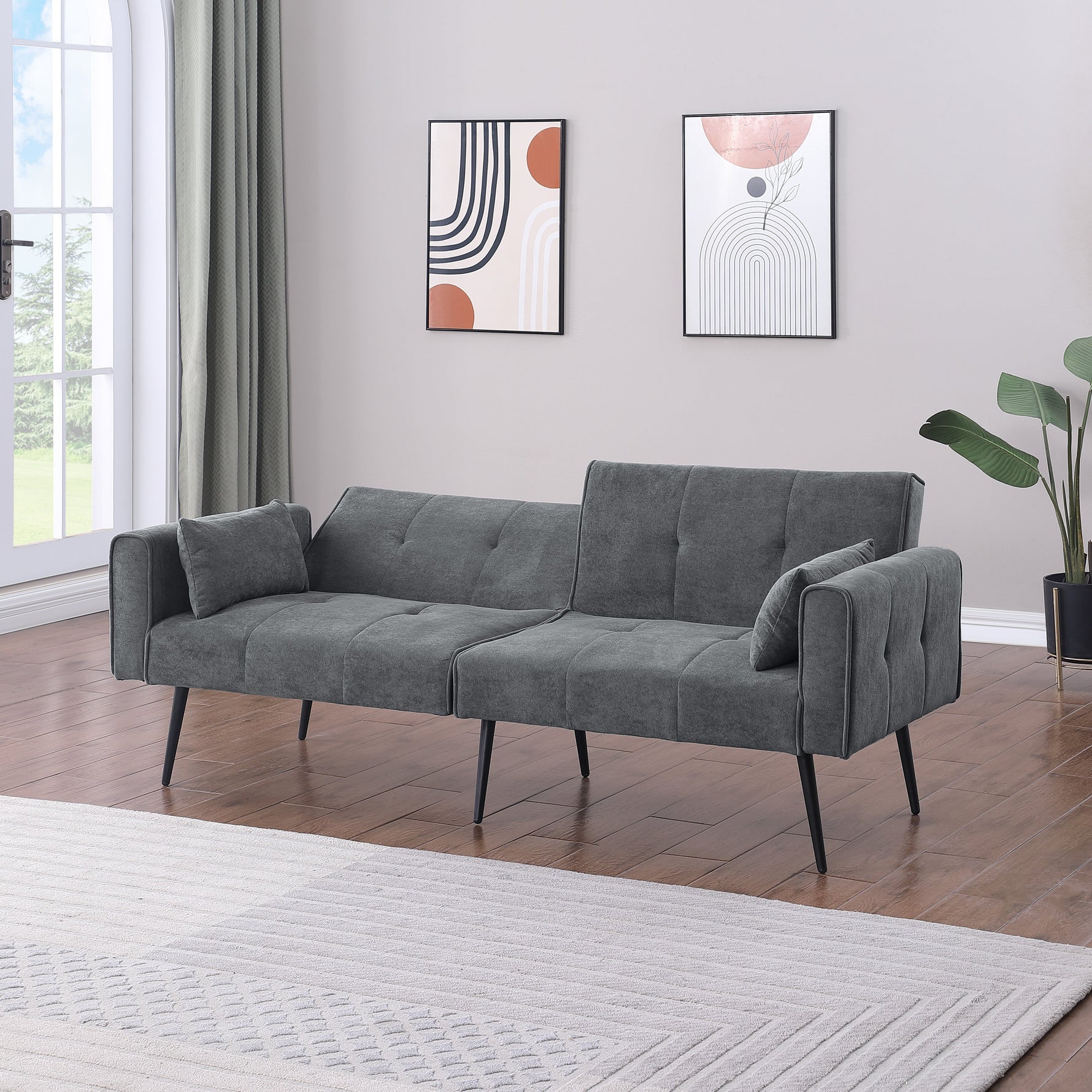 Convertible Sofa Bed, Folding Futon Sleeper, Adjustable Backrest, Small Spaces
