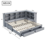 Solid Wood Sofa 90/180x190cm Pull-out Bed Storage Drawers, Grey