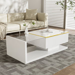 Coffee Table 100cm Long Glass LED Effect High-Gloss White