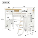 Bunk Bed with Safety Rail, Table, Wardrobe, Ladder, 90x200cm, Pine/MDF White/Natural