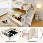 Bunk Bed 90x200/140x200cm Hydraulic Storage Ladder White/Natural