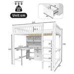 Loft Bed 140x200cm Storage Ladder Desk 3 Drawers, White
