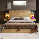 Upholstered Double Bed 160x200cm Hydraulic Storage LED, Beige Linen