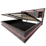 Upholstered Bed 160x200 with Storage & LED, Dark Gray Velvet