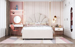 Upholstered Children's Bed 90x200cm Floral Headboard Storage Velvet Beige