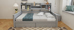Sofa Bed 90x200 with Drawers & Shelves, Solid Wood Grey