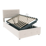 Upholstered Children's Bed 90x200cm, Hydraulic Storage, Adjustable Headboard, Velvet Beige