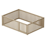 Children's bed 140x200 wooden floor bed frame with fence and door, wood color