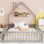 Upholstered Bed 140x200cm Chimney Design Pine Frame - Grey