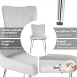 Velvet Dining Chair, Set of 2 with Silver Metal Legs and Lumbar Support, Grey Velvet