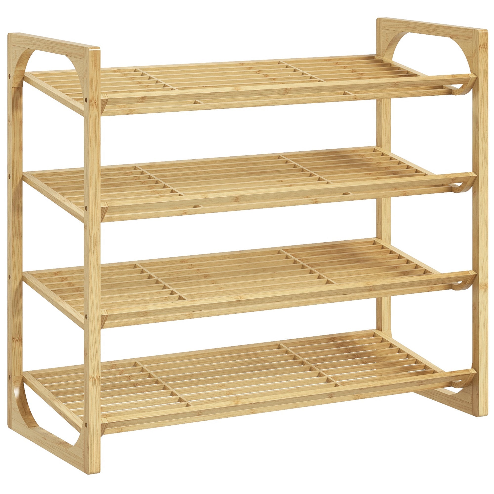 Shoe Rack, 4 Tiers, 12 Pairs, Bamboo Natural