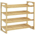 Shoe Rack, 4 Tiers, 12 Pairs, Bamboo Natural