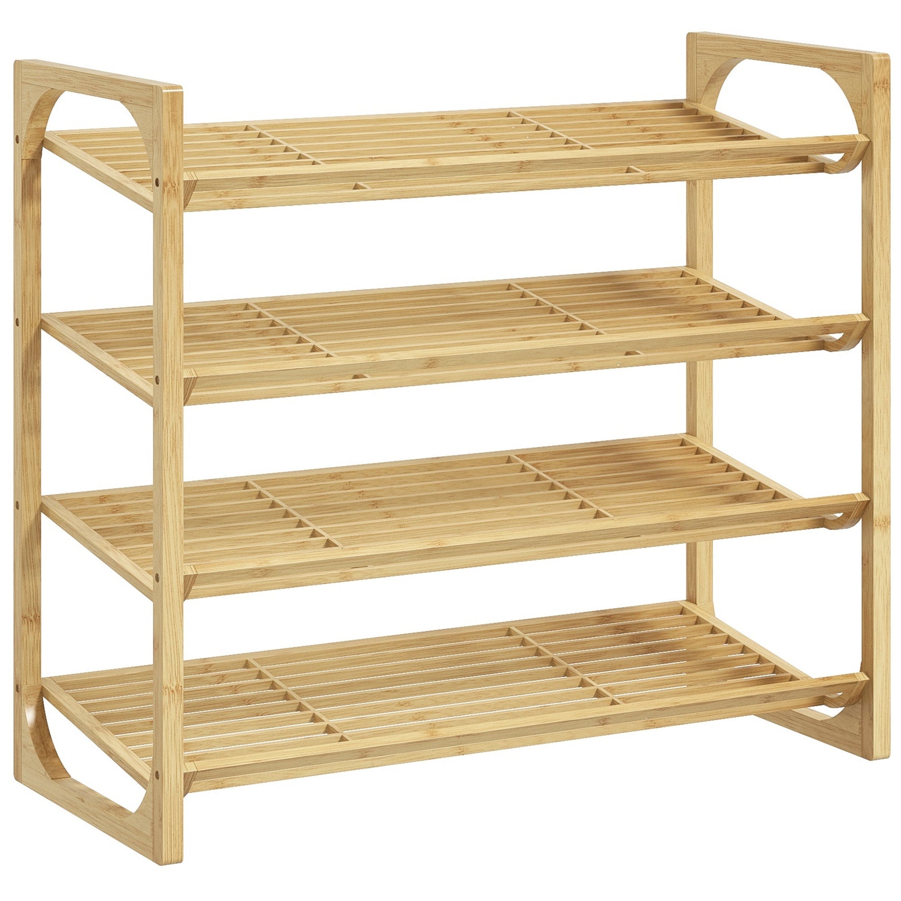 Shoe Rack, 4 Tiers, 12 Pairs, Bamboo Natural